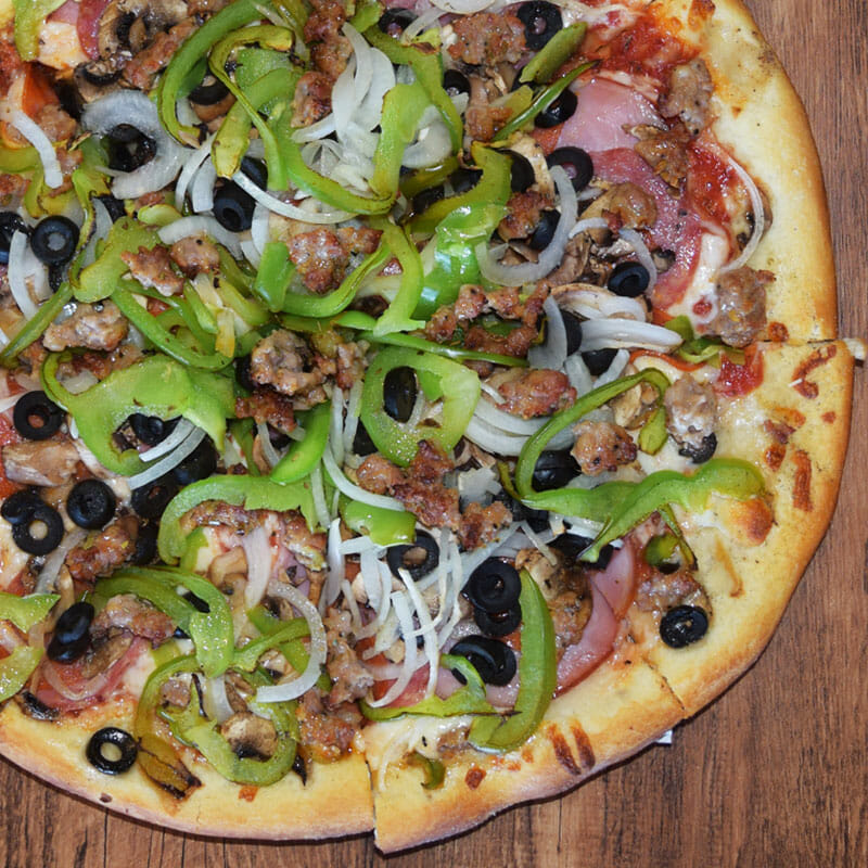 <center></p>
<h2 style="color:#fff;">Gino's Special Pizza</h2>
<p> Canadian Bacon, Pepperoni, Salami, Sausage, Mushrooms, Olives, Bell Peppers, and Onions</center>